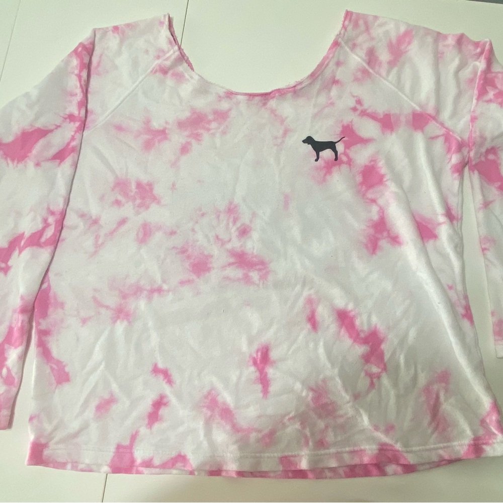 Victoria's Secret Pink and White Tie-Dye Scoop Neck Sweater